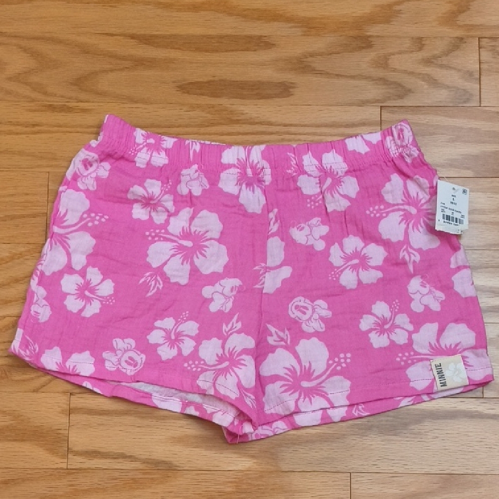 Disney Mickey & Friends Pink Hibiscus Cotton Shorts Size L 10/12 NWT